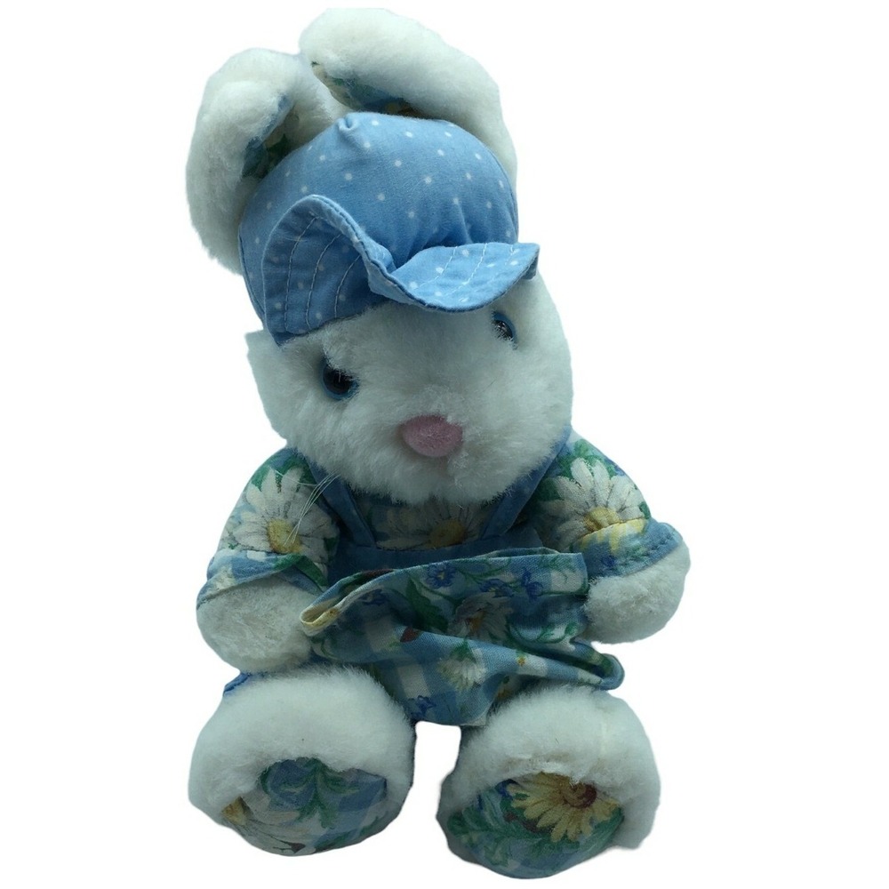 Vintage 1997 Joelson Industries Plush Bunny Rabbit Blue Floral Daisy Hat 90s Toy